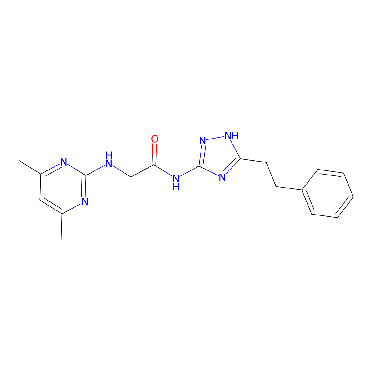 N~2~-(4,6-dimethylpyrimidin-2-yl)-N-[3-(2-phenylethyl)-1H-1,2,4-triazol-5-yl]glycinamide molecular structure, CAS 1676070-06-6