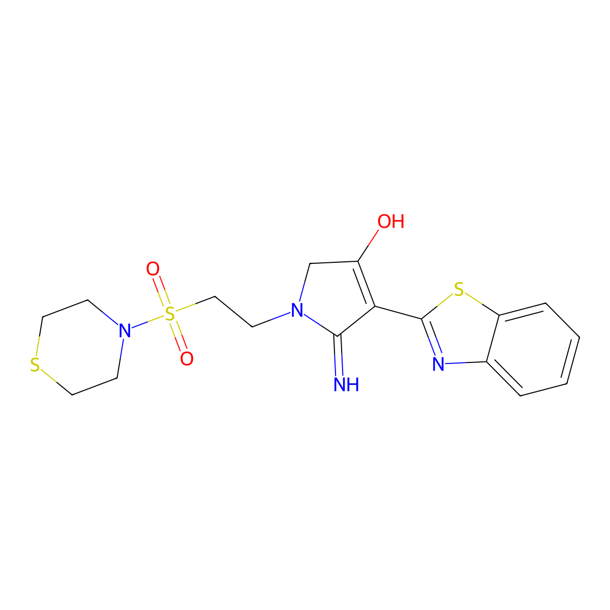 4-(1,3-benzothiazol-2-yl)-5-imino-1-[2-(thiomorpholin-4-ylsulfonyl)ethyl]-2,5-dihydro-1H-pyrrol-3-ol molecular structure, CAS 1676070-10-2