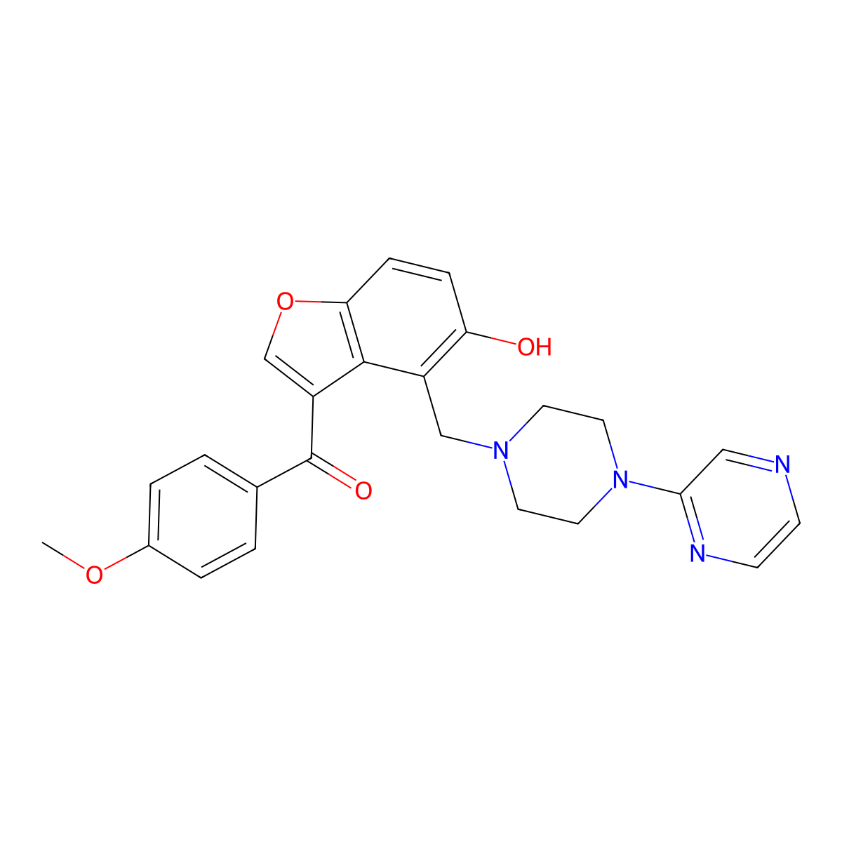 (5-Hydroxy-4-{[4-(pyrazin-2-yl)piperazin-1-yl]methyl}-1-benzofuran-3-yl)(4-methoxyphenyl)methanone molecular structure, CAS 1676070-18-0