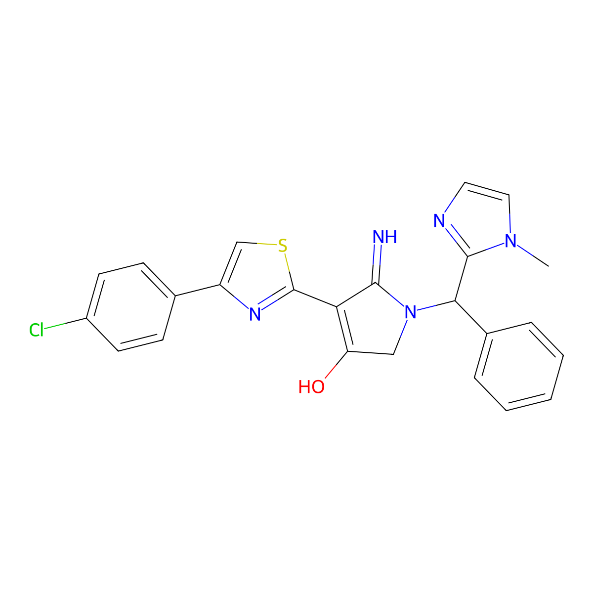4-[4-(4-chlorophenyl)-1,3-thiazol-2-yl]-5-imino-1-[(1-methyl-1H-imidazol-2-yl)(phenyl)methyl]-2,5-dihydro-1H-pyrrol-3-ol molecular structure, CAS 1676070-19-1