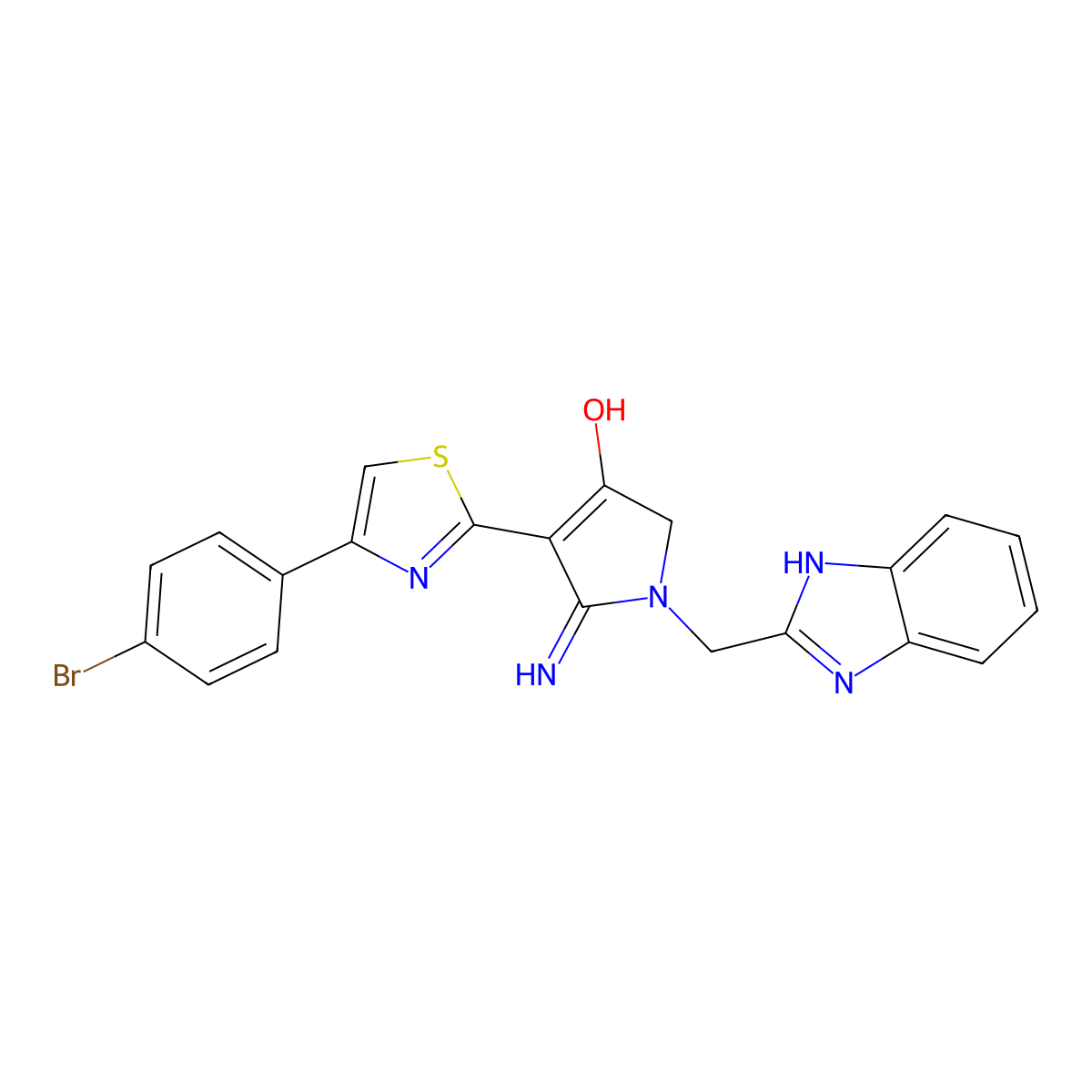 1-(1H-benzimidazol-2-ylmethyl)-4-[4-(4-bromophenyl)-1,3-thiazol-2-yl]-5-imino-2,5-dihydro-1H-pyrrol-3-ol molecular structure, CAS 1676070-24-8