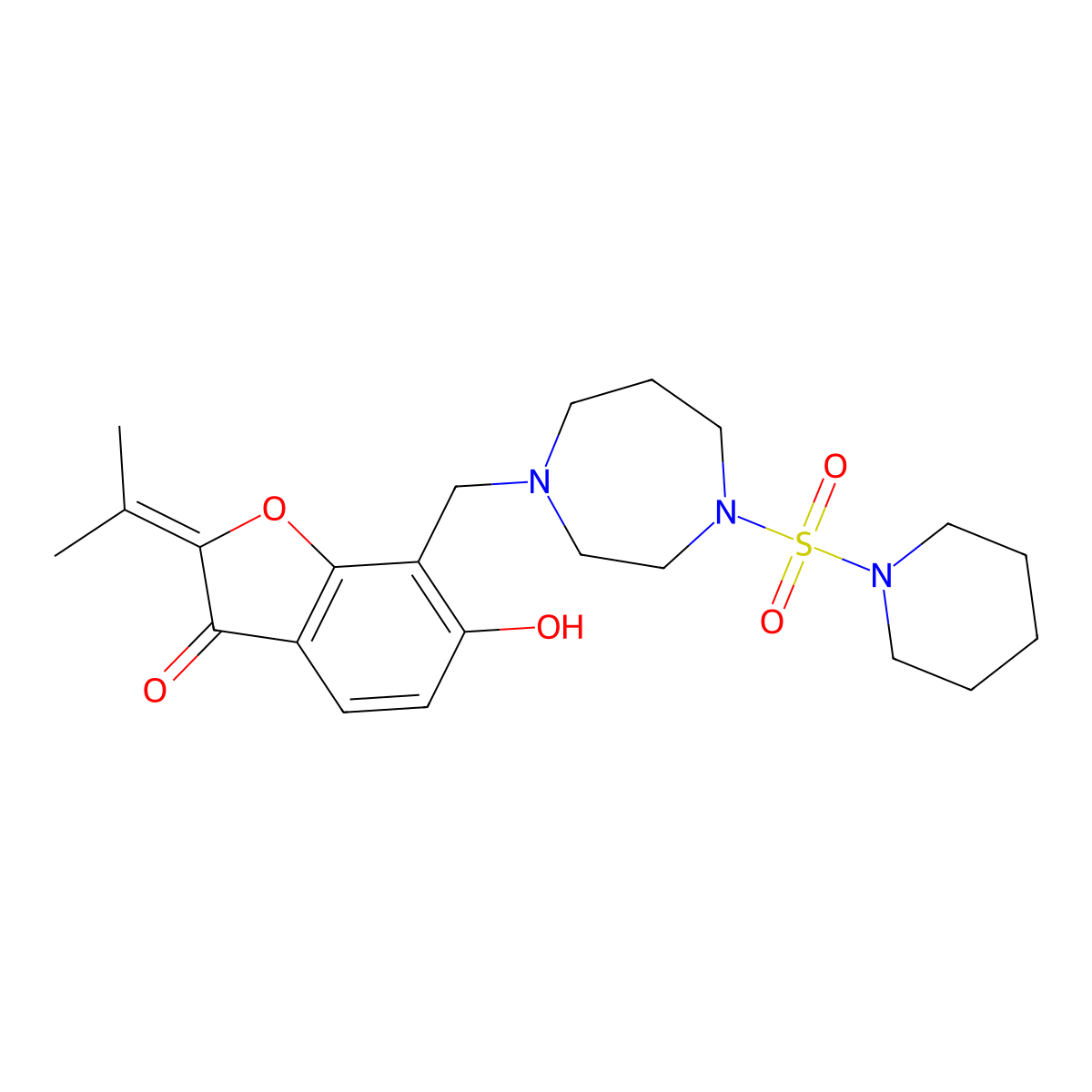 6-hydroxy-7-{[4-(piperidin-1-ylsulfonyl)-1,4-diazepan-1-yl]methyl}-2-(propan-2-ylidene)-1-benzofuran-3(2H)-one molecular structure, CAS 1676072-42-6