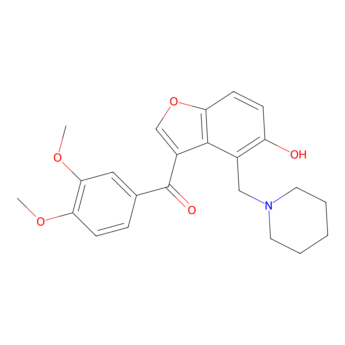 (3,4-Dimethoxyphenyl)[5-hydroxy-4-(piperidin-1-ylmethyl)-1-benzofuran-3-yl]methanone molecular structure, CAS 1676072-63-1