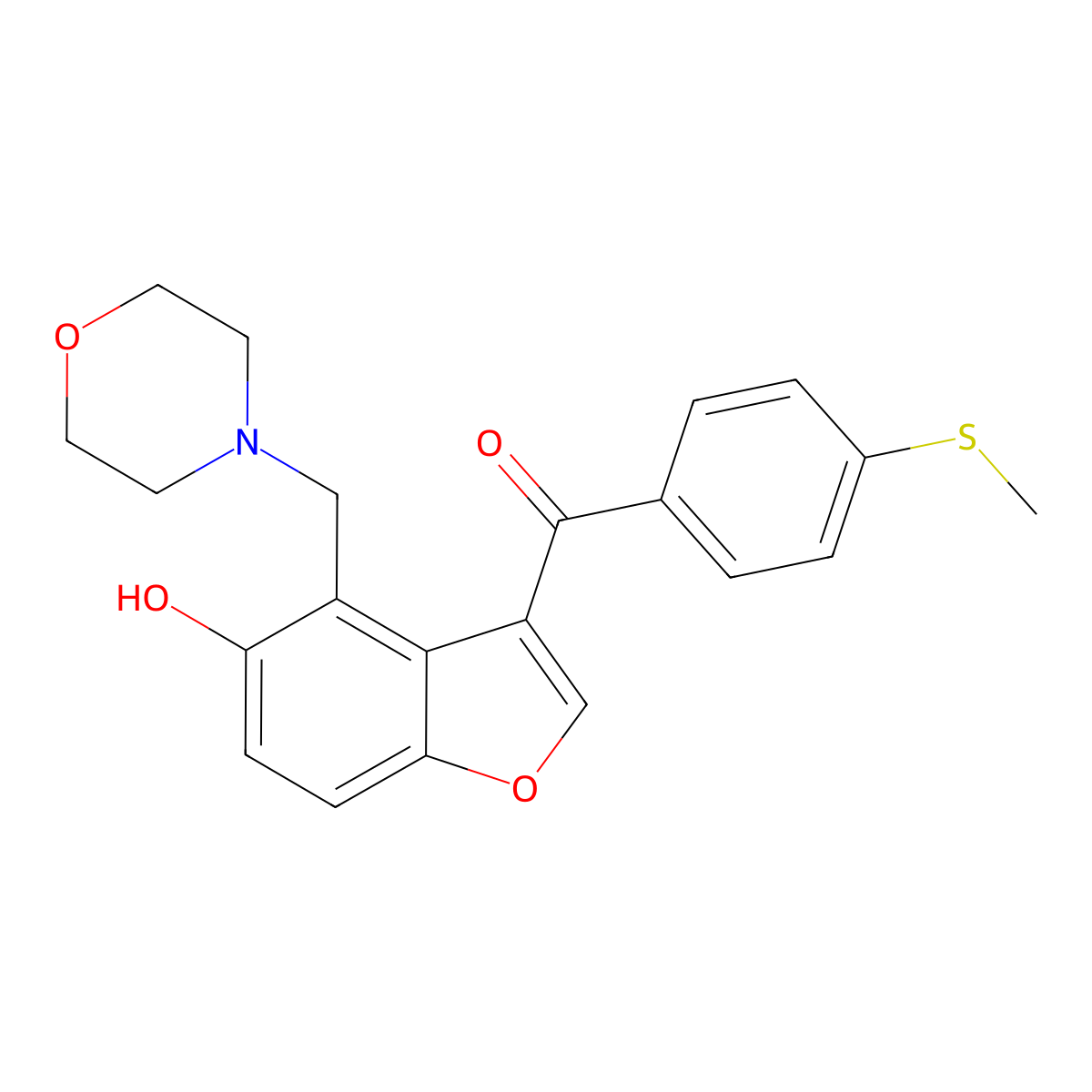 [5-Hydroxy-4-(morpholin-4-ylmethyl)-1-benzofuran-3-yl][4-(methylsulfanyl)phenyl]methanone molecular structure, CAS 1676072-66-4