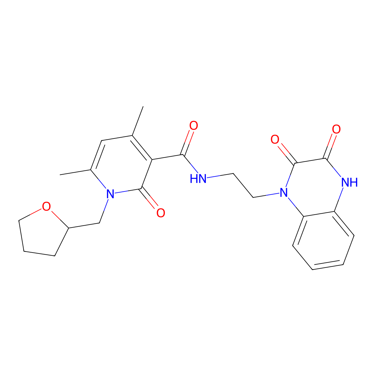 N-[2-(3-hydroxy-2-oxo-1(2H)-quinoxalinyl)ethyl]-4,6-dimethyl-2-oxo-1-(tetrahydro-2-furanylmethyl)-1,2-dihydro-3-pyridinecarboxamide molecular structure, CAS 1676072-69-7