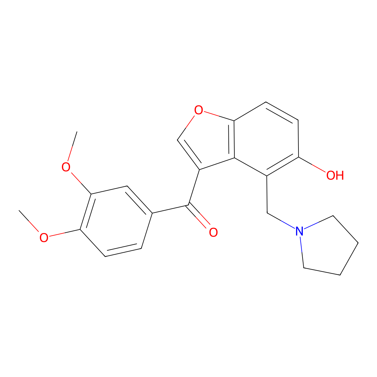 (3,4-Dimethoxyphenyl)[5-hydroxy-4-(pyrrolidin-1-ylmethyl)-1-benzofuran-3-yl]methanone molecular structure, CAS 1676073-32-7