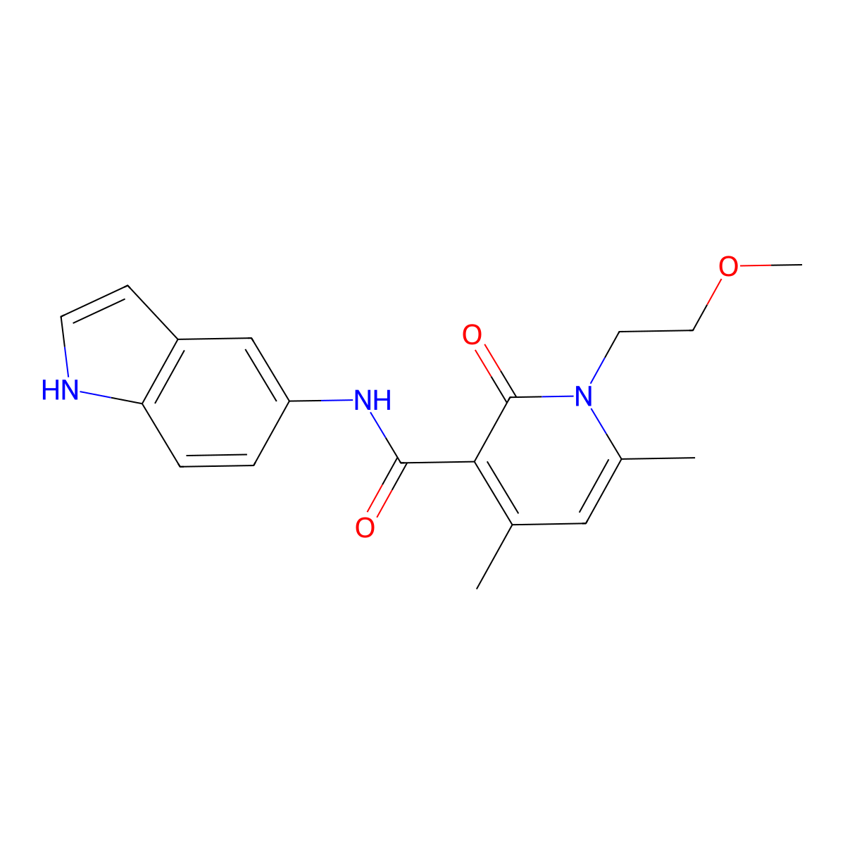 N-(1H-indol-5-yl)-1-(2-methoxyethyl)-4,6-dimethyl-2-oxo-1,2-dihydro-3-pyridinecarboxamide molecular structure, CAS 1676073-50-9