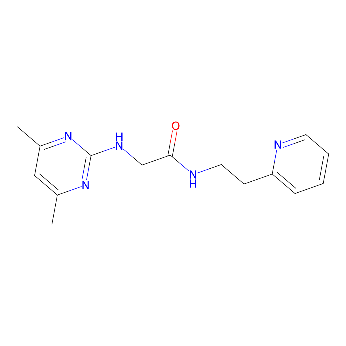 2-[(4,6-dimethyl-2-pyrimidinyl)amino]-N-[2-(2-pyridyl)ethyl]acetamide molecular structure, CAS 1676073-54-3