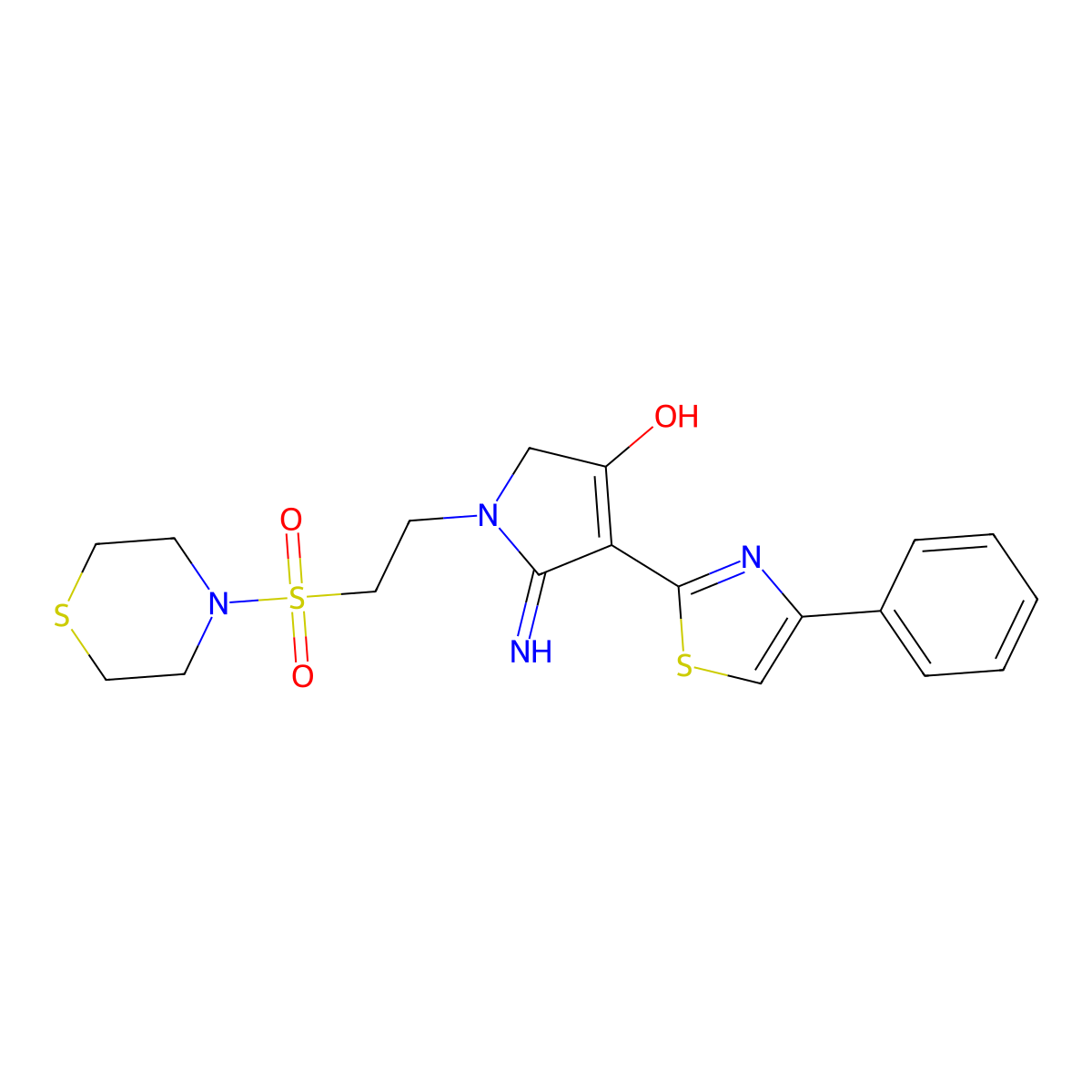 5-imino-4-(4-phenyl-1,3-thiazol-2-yl)-1-[2-(thiomorpholin-4-ylsulfonyl)ethyl]-2,5-dihydro-1H-pyrrol-3-ol molecular structure, CAS 1676073-83-8