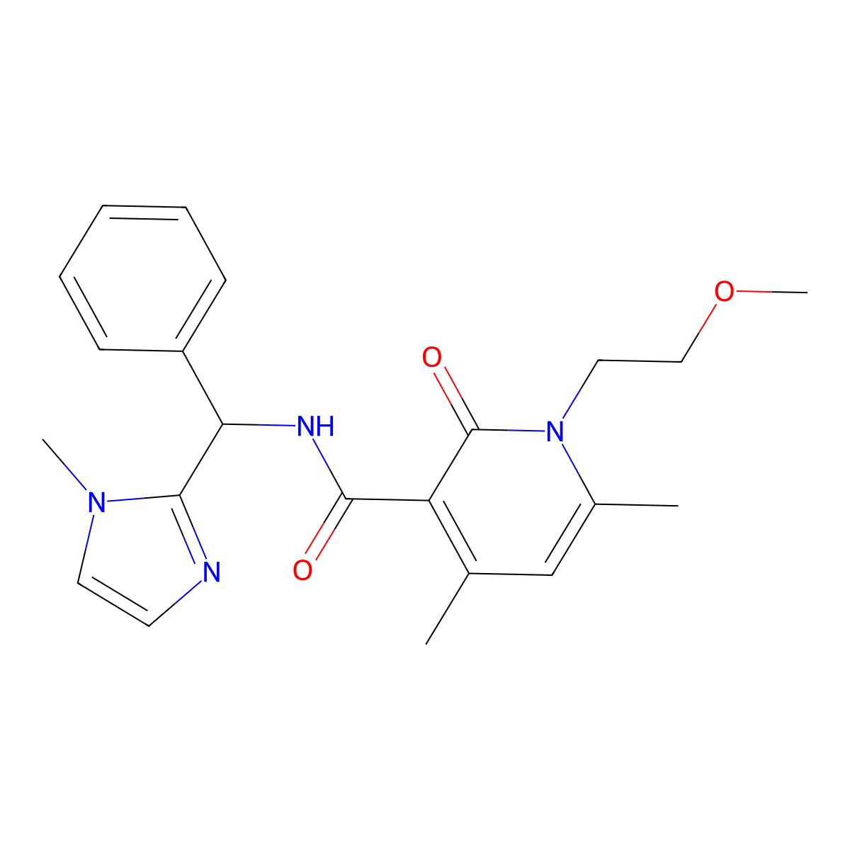 1-(2-methoxyethyl)-4,6-dimethyl-N-[(1-methyl-1H-imidazol-2-yl)(phenyl)methyl]-2-oxo-1,2-dihydropyridine-3-carboxamide molecular structure, CAS 1676073-93-0