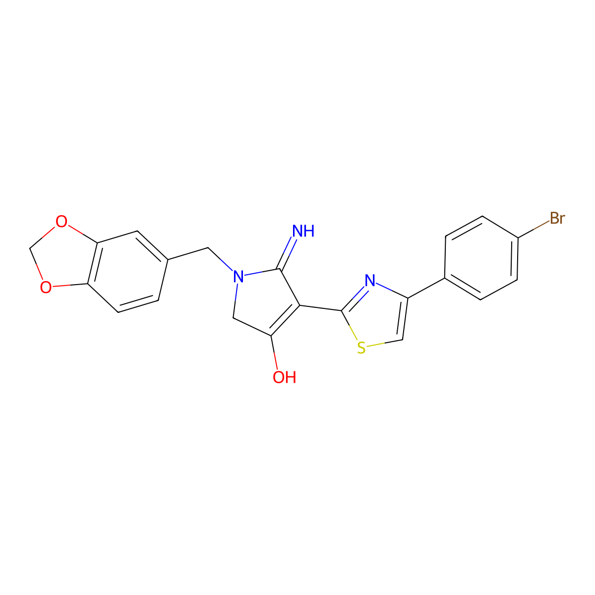 1-(1,3-benzodioxol-5-ylmethyl)-4-[4-(4-bromophenyl)-1,3-thiazol-2-yl]-5-imino-2,5-dihydro-1H-pyrrol-3-ol molecular structure, CAS 1676073-96-3