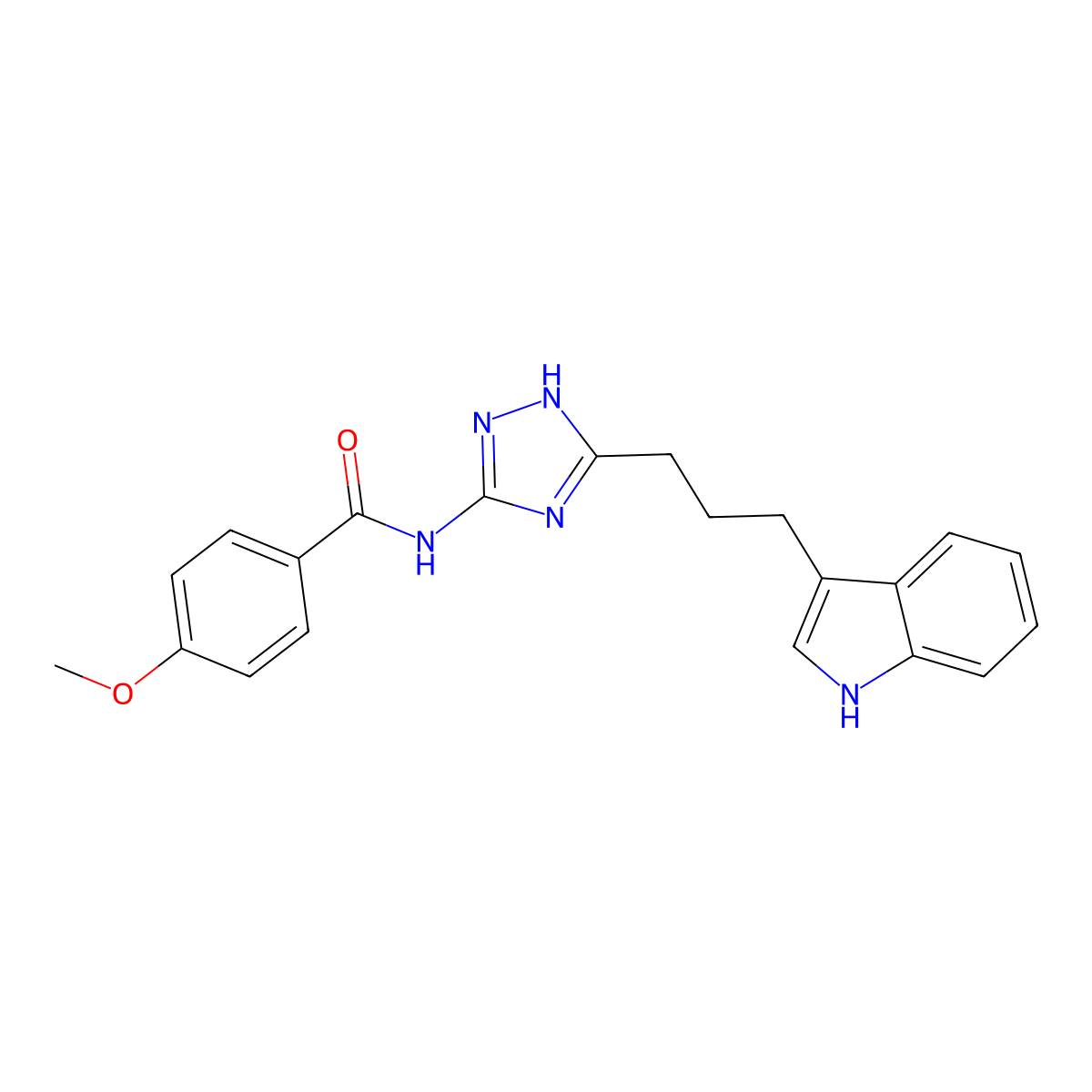 N-{5-[3-(1H-indol-3-yl)propyl]-1H-1,2,4-triazol-3-yl}-4-methoxybenzamide molecular structure, CAS 1676073-97-4