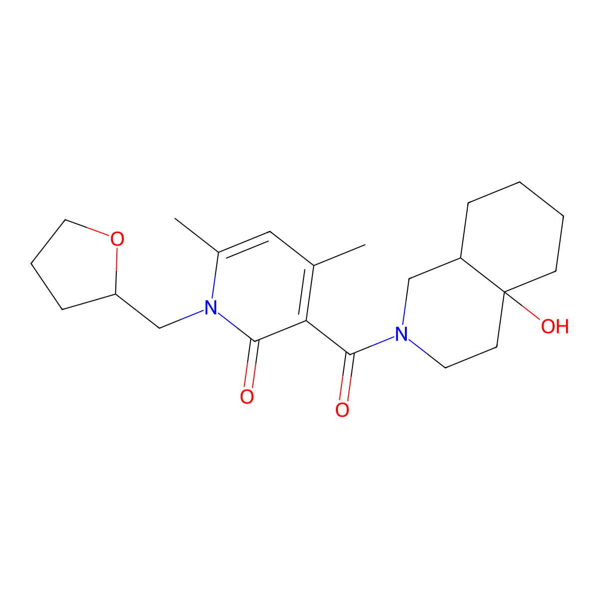 3-[(4a-hydroxyoctahydroisoquinolin-2(1H)-yl)carbonyl]-4,6-dimethyl-1-(tetrahydrofuran-2-ylmethyl)pyridin-2(1H)-one molecular structure, CAS 1676074-03-5