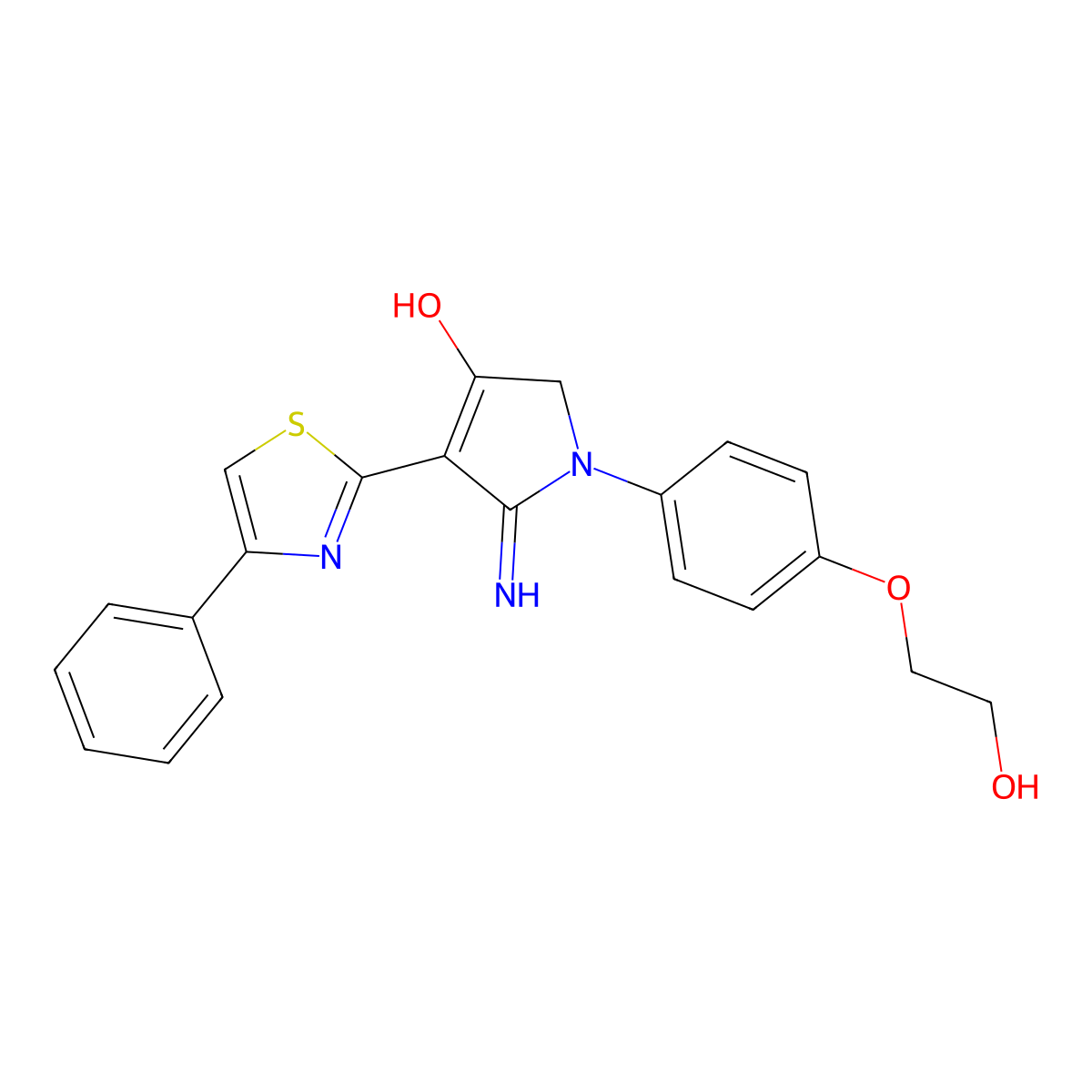 1-[4-(2-hydroxyethoxy)phenyl]-5-imino-4-(4-phenyl-1,3-thiazol-2-yl)-2,5-dihydro-1H-pyrrol-3-ol molecular structure, CAS 1676074-25-1
