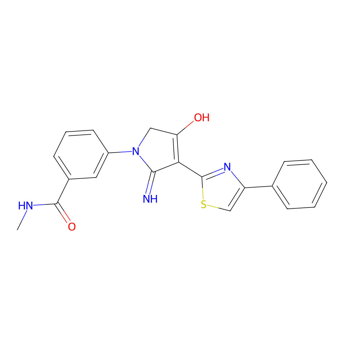 3-[4-hydroxy-2-imino-3-(4-phenyl-1,3-thiazol-2-yl)-2,5-dihydro-1H-pyrrol-1-yl]-N-methylbenzamide molecular structure, CAS 1676074-43-3