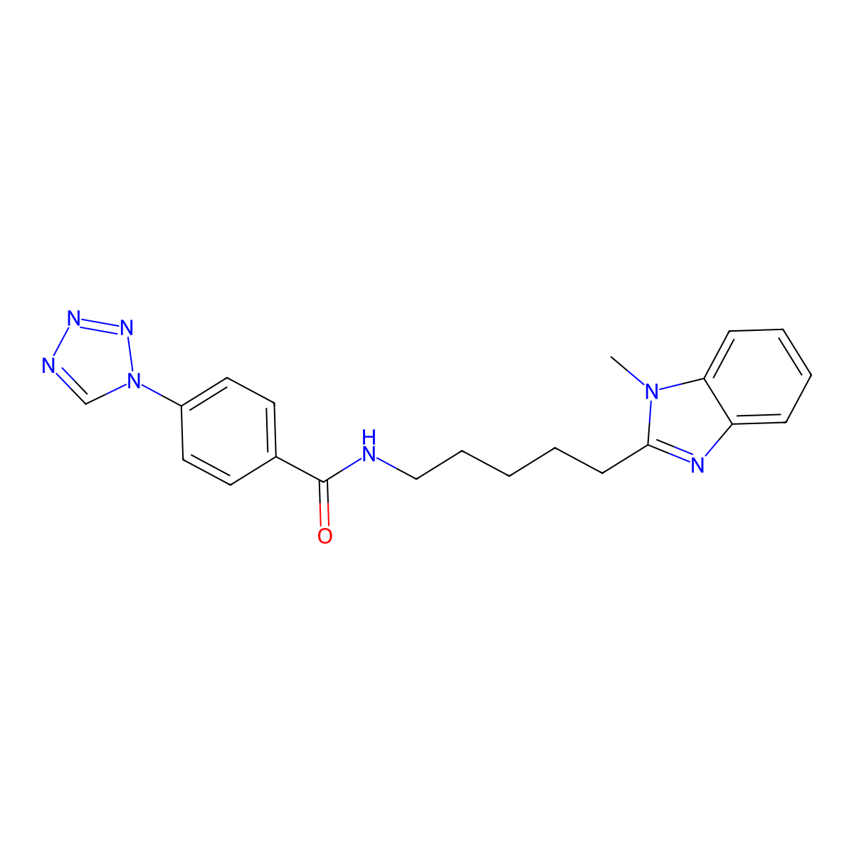 N-[5-(1-methyl-1H-benzimidazol-2-yl)pentyl]-4-(1H-tetrazol-1-yl)benzamide molecular structure, CAS 1676074-49-9