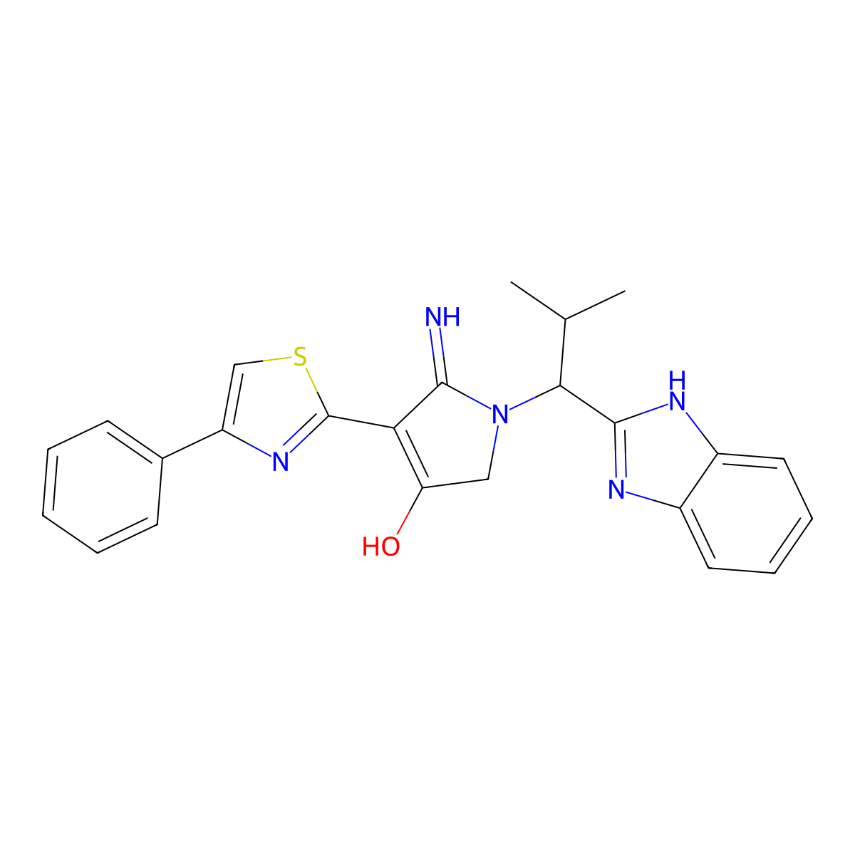 1-[1-(1H-benzimidazol-2-yl)-2-methylpropyl]-5-imino-4-(4-phenyl-1,3-thiazol-2-yl)-2,5-dihydro-1H-pyrrol-3-ol molecular structure, CAS 1676077-26-1