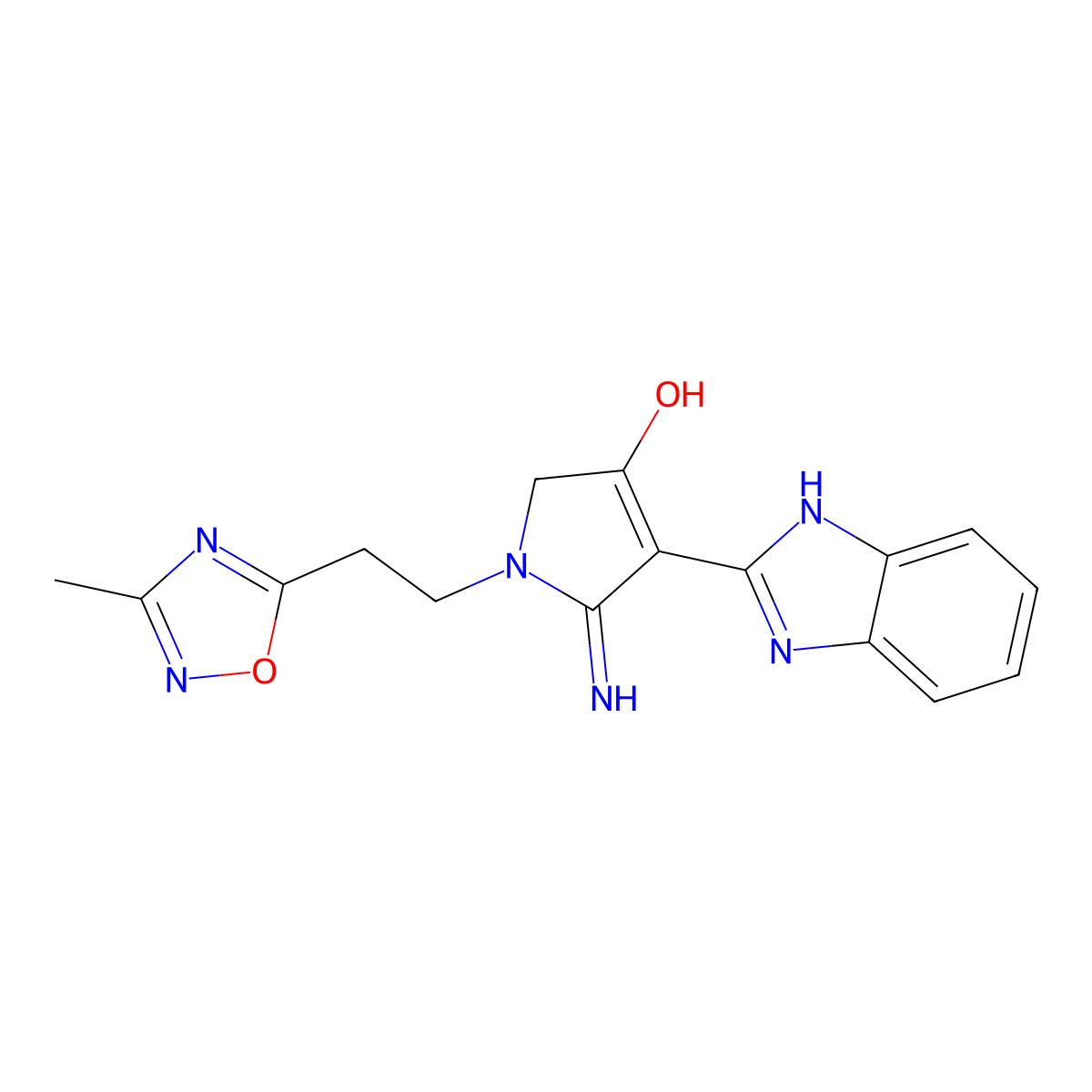 4-(1H-benzimidazol-2-yl)-5-imino-1-[2-(3-methyl-1,2,4-oxadiazol-5-yl)ethyl]-2,5-dihydro-1H-pyrrol-3-ol molecular structure, CAS 1676077-35-2