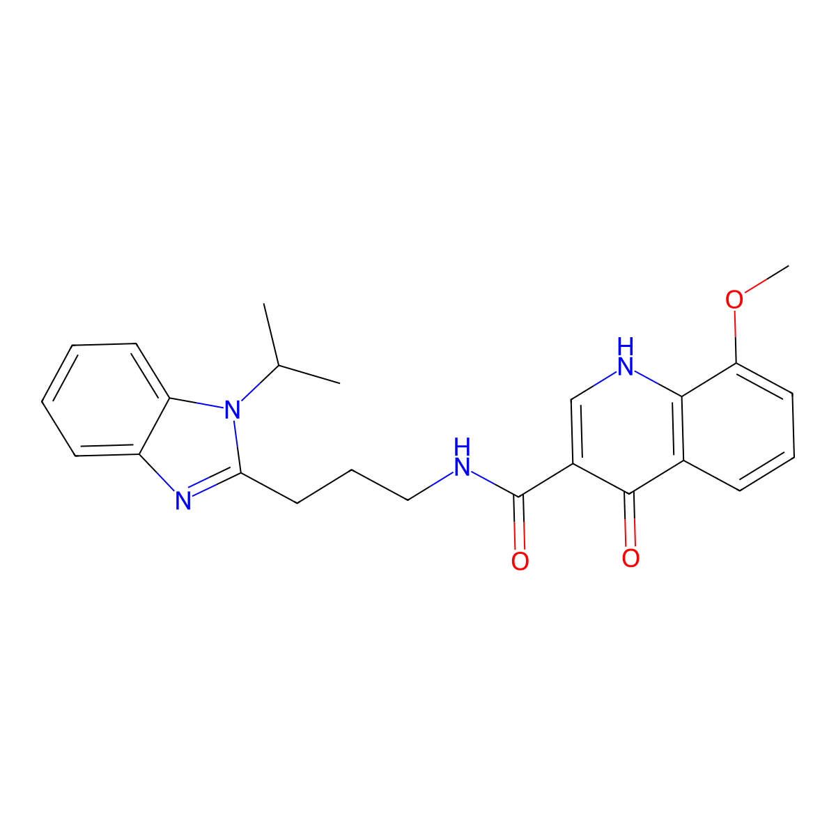 4-hydroxy-8-methoxy-N-{3-[1-(propan-2-yl)-1H-benzimidazol-2-yl]propyl}quinoline-3-carboxamide molecular structure, CAS 1676077-67-0