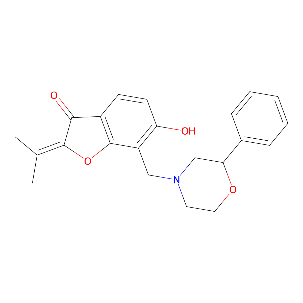 6-hydroxy-7-[(2-phenylmorpholin-4-yl)methyl]-2-(propan-2-ylidene)-1-benzofuran-3(2H)-one molecular structure, CAS 1676078-50-4