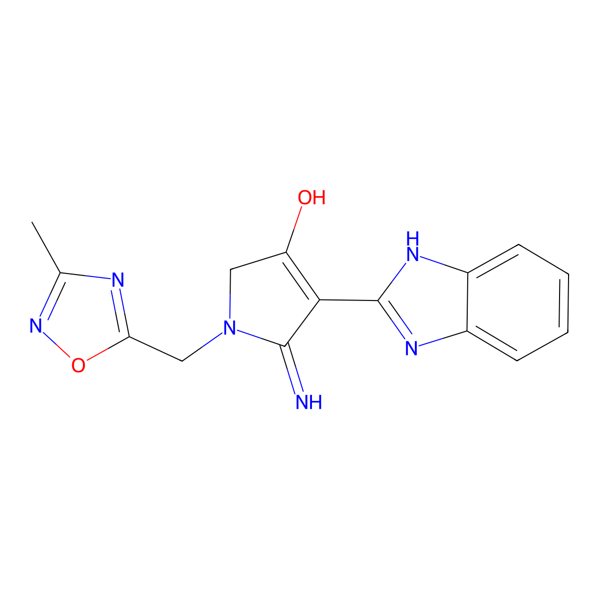 4-(1H-benzimidazol-2-yl)-5-imino-1-[(3-methyl-1,2,4-oxadiazol-5-yl)methyl]-2,5-dihydro-1H-pyrrol-3-ol molecular structure, CAS 1676078-86-6