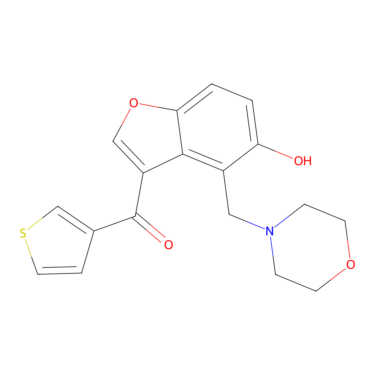 [5-Hydroxy-4-(morpholin-4-ylmethyl)-1-benzofuran-3-yl](thiophen-3-yl)methanone molecular structure, CAS 1676079-33-6