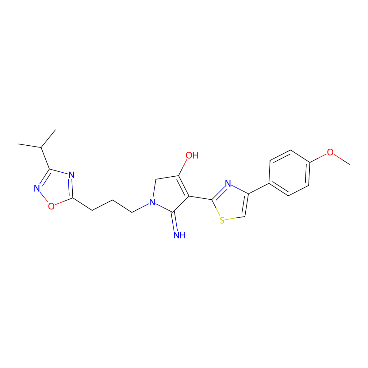 5-amino-1-[3-(3-isopropyl-1,2,4-oxadiazol-5-yl)propyl]-4-[4-(4-methoxyphenyl)-1,3-thiazol-2-yl]-1,2-dihydro-3H-pyrrol-3-one molecular structure, CAS 1676081-33-6