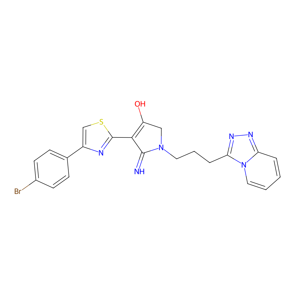 4-[4-(4-bromophenyl)-1,3-thiazol-2-yl]-5-imino-1-[3-([1,2,4]triazolo[4,3-a]pyridin-3-yl)propyl]-2,5-dihydro-1H-pyrrol-3-ol molecular structure, CAS 1676081-76-7