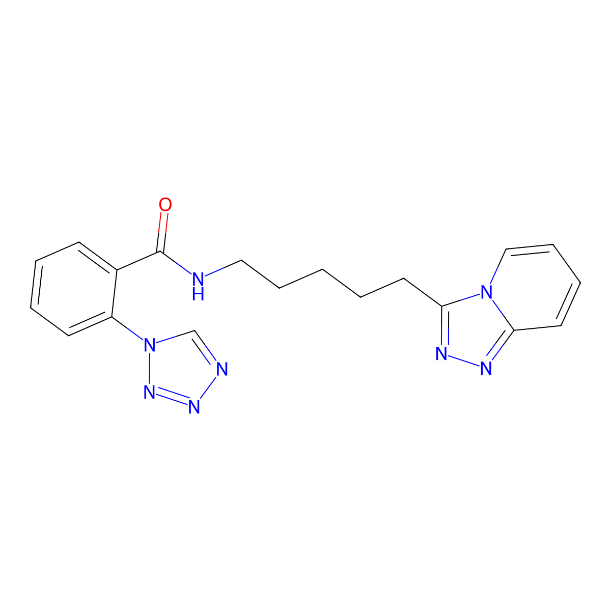 2-(1H-tetrazol-1-yl)-N-[5-([1,2,4]triazolo[4,3-a]pyridin-3-yl)pentyl]benzamide molecular structure, CAS 1676081-83-6