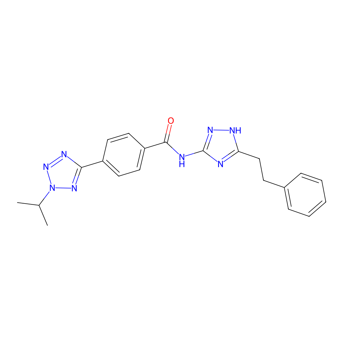 N-[3-(2-phenylethyl)-1H-1,2,4-triazol-5-yl]-4-[2-(propan-2-yl)-2H-tetrazol-5-yl]benzamide molecular structure, CAS 1676082-05-5