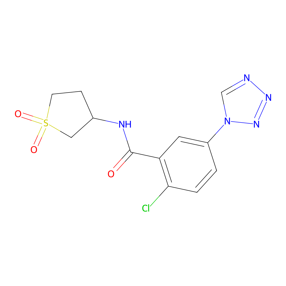 2-chloro-N-(1,1-dioxidotetrahydrothiophen-3-yl)-5-(1H-tetrazol-1-yl)benzamide molecular structure, CAS 1676082-14-6