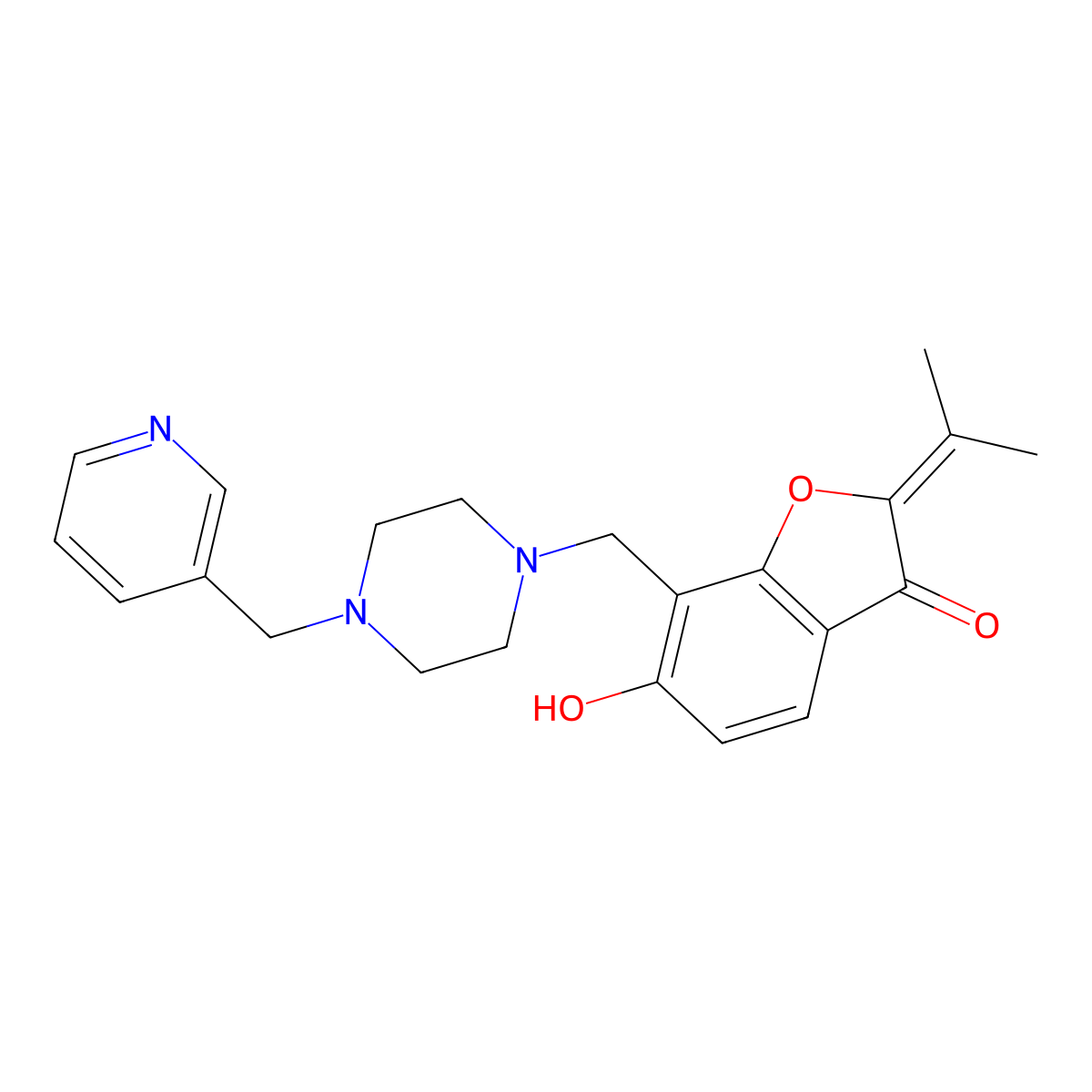 6-hydroxy-2-(propan-2-ylidene)-7-{[4-(pyridin-3-ylmethyl)piperazin-1-yl]methyl}-1-benzofuran-3(2H)-one molecular structure, CAS 1676082-15-7