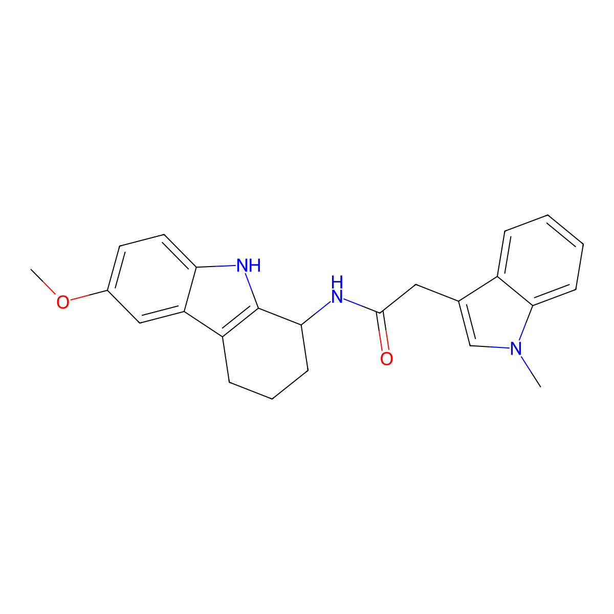 N-(6-methoxy-2,3,4,9-tetrahydro-1H-carbazol-1-yl)-2-(1-methyl-1H-indol-3-yl)acetamide molecular structure, CAS 1676082-48-6