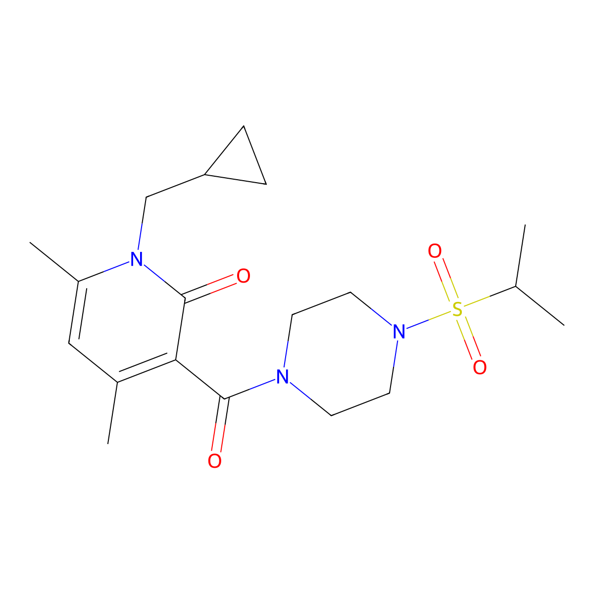1-(cyclopropylmethyl)-4,6-dimethyl-3-{[4-(propan-2-ylsulfonyl)piperazin-1-yl]carbonyl}pyridin-2(1H)-one molecular structure, CAS 1676082-54-4