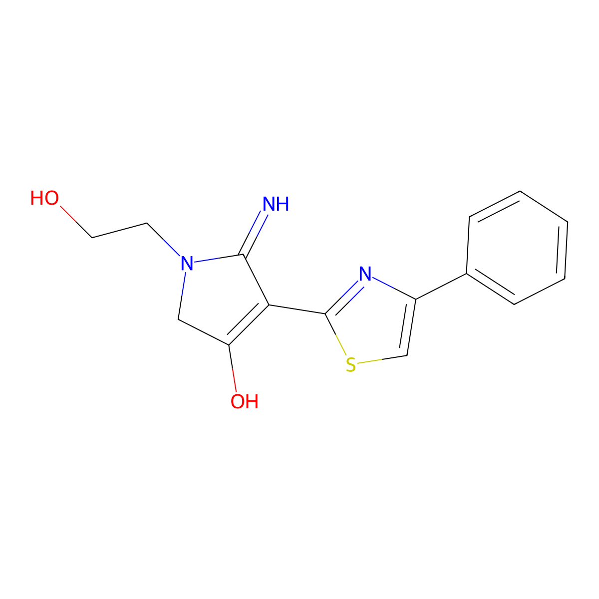 1-(2-hydroxyethyl)-5-imino-4-(4-phenyl-1,3-thiazol-2-yl)-2,5-dihydro-1H-pyrrol-3-ol molecular structure, CAS 1676082-58-8