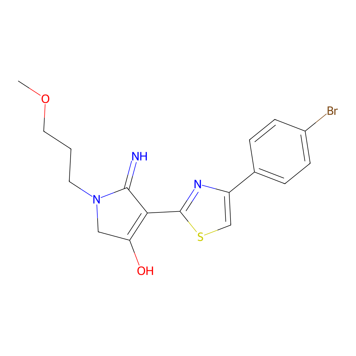 4-[4-(4-bromophenyl)-1,3-thiazol-2-yl]-5-imino-1-(3-methoxypropyl)-2,5-dihydro-1H-pyrrol-3-ol molecular structure, CAS 1676082-75-9