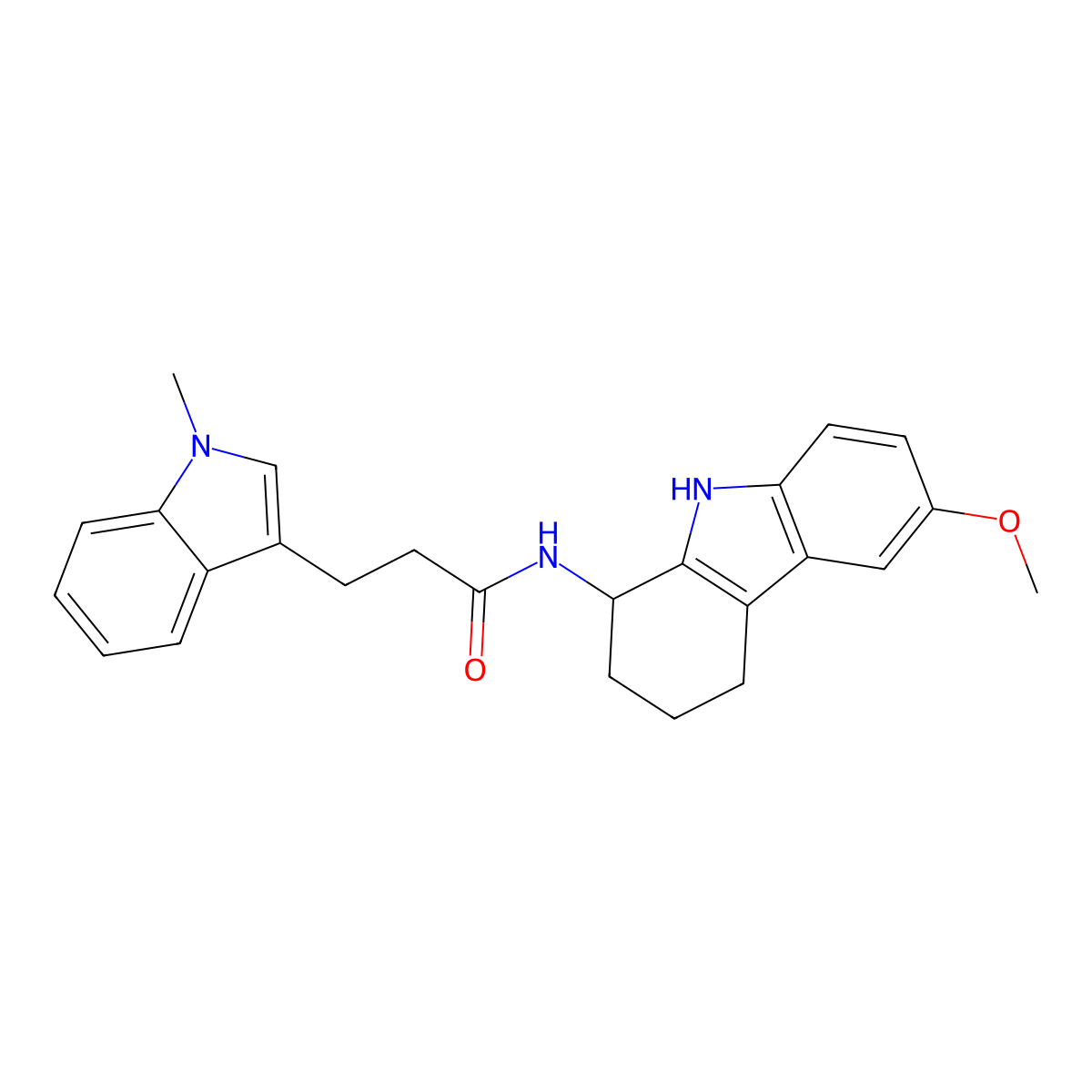 N-(6-methoxy-2,3,4,9-tetrahydro-1H-carbazol-1-yl)-3-(1-methyl-1H-indol-3-yl)propanamide molecular structure, CAS 1676082-77-1