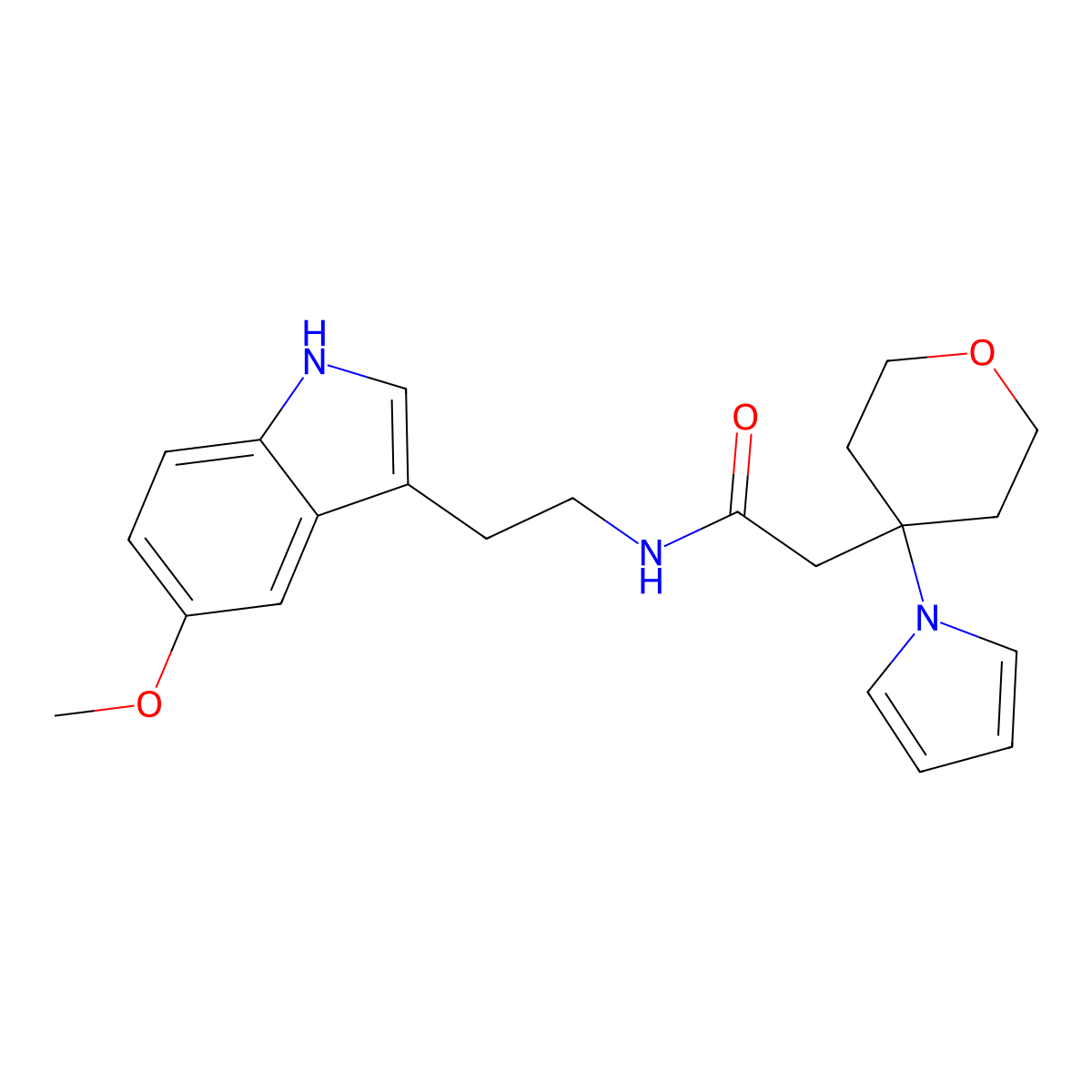 N-[2-(5-methoxy-1H-indol-3-yl)ethyl]-2-[4-(1H-pyrrol-1-yl)tetrahydro-2H-pyran-4-yl]acetamide molecular structure, CAS 1676083-43-4