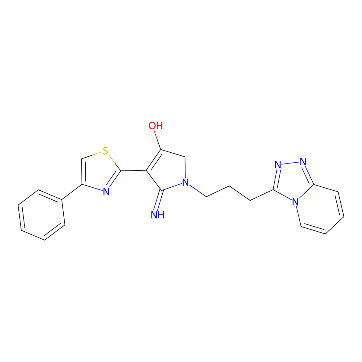 5-imino-4-(4-phenyl-1,3-thiazol-2-yl)-1-[3-([1,2,4]triazolo[4,3-a]pyridin-3-yl)propyl]-2,5-dihydro-1H-pyrrol-3-ol molecular structure, CAS 1676083-49-0