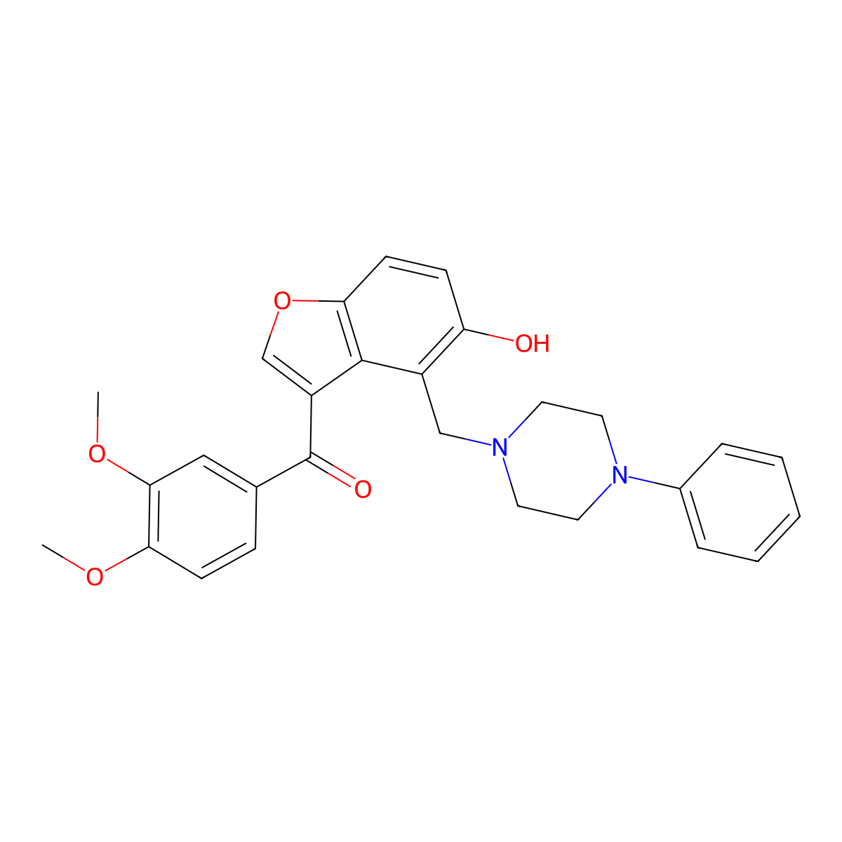 (3,4-Dimethoxyphenyl){5-hydroxy-4-[(4-phenylpiperazin-1-yl)methyl]-1-benzofuran-3-yl}methanone molecular structure, CAS 1676083-63-8