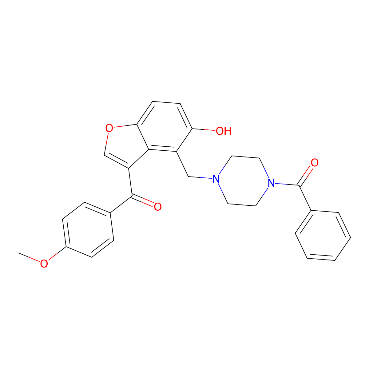 [4-({5-Hydroxy-3-[(4-methoxyphenyl)carbonyl]-1-benzofuran-4-yl}methyl)piperazin-1-yl](phenyl)methanone molecular structure, CAS 1676085-27-0