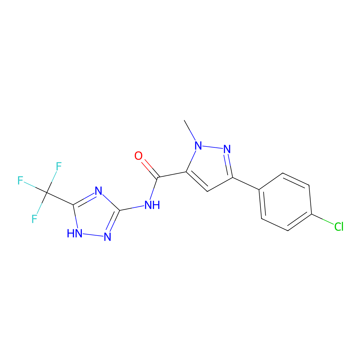3-(4-chlorophenyl)-1-methyl-N-[5-(trifluoromethyl)-1H-1,2,4-triazol-3-yl]-1H-pyrazole-5-carboxamide molecular structure, CAS 1676085-33-8