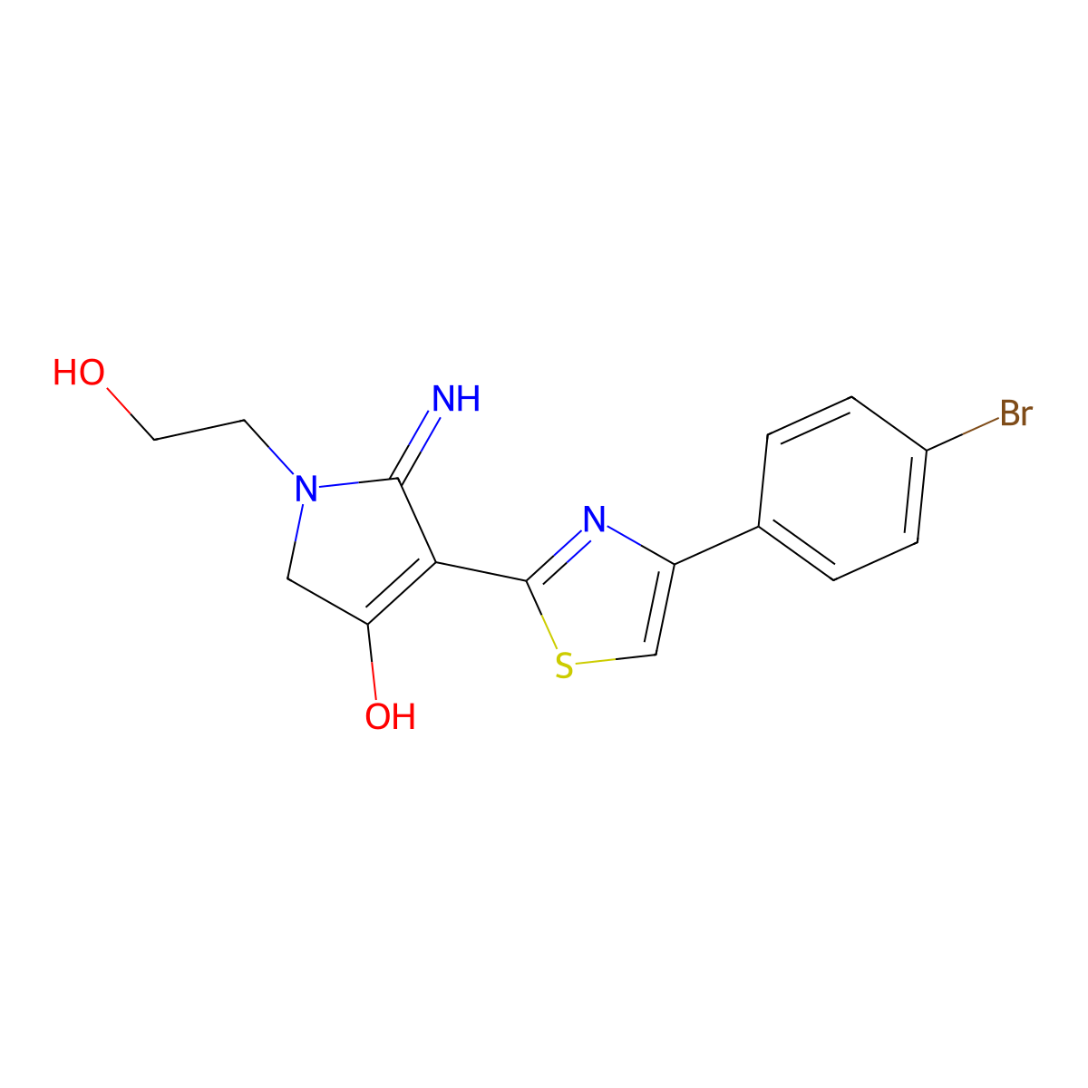 4-[4-(4-bromophenyl)-1,3-thiazol-2-yl]-1-(2-hydroxyethyl)-5-imino-2,5-dihydro-1H-pyrrol-3-ol molecular structure, CAS 1676085-38-3