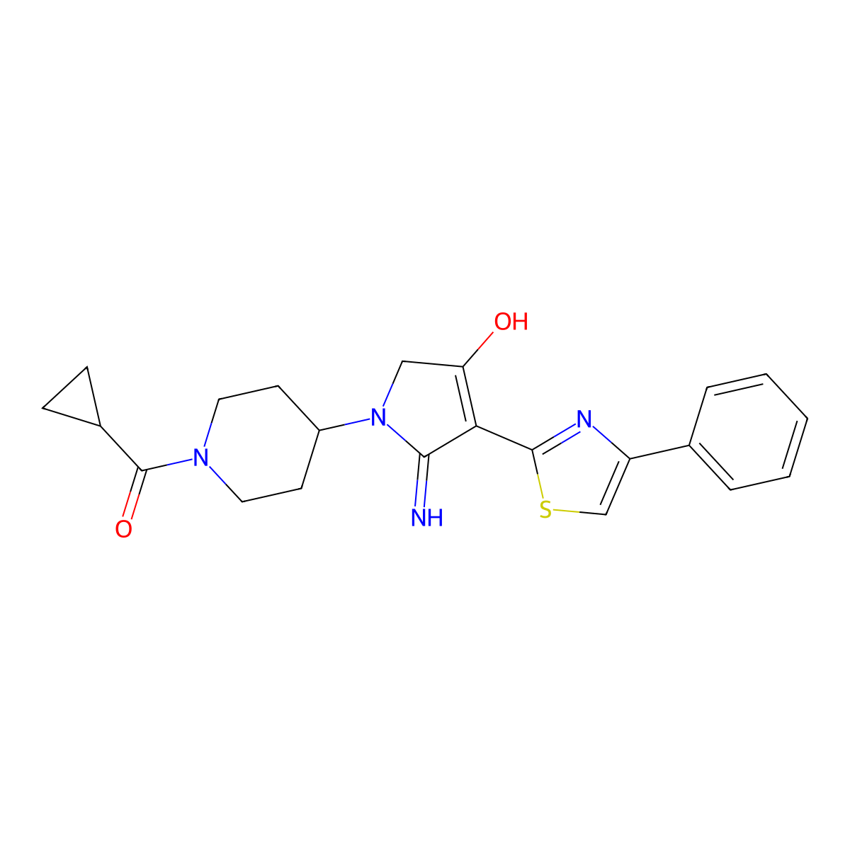 cyclopropyl{4-[4-hydroxy-2-imino-3-(4-phenyl-1,3-thiazol-2-yl)-2,5-dihydro-1H-pyrrol-1-yl]piperidin-1-yl}methanone molecular structure, CAS 1676085-51-0