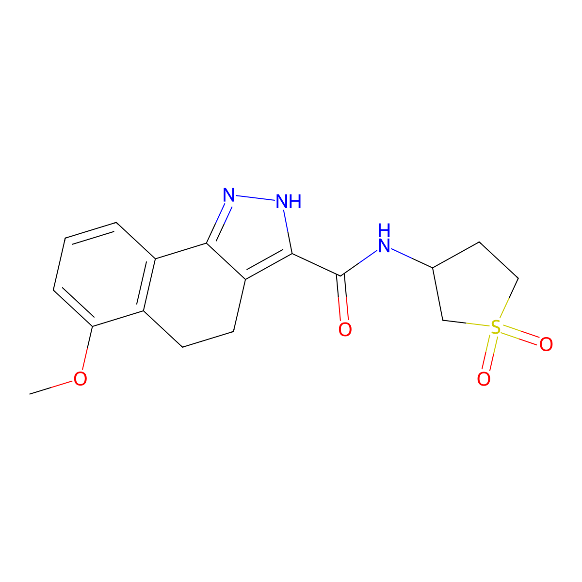 N-(1,1-dioxidotetrahydrothiophen-3-yl)-6-methoxy-4,5-dihydro-1H-benzo[g]indazole-3-carboxamide molecular structure, CAS 1676085-53-2