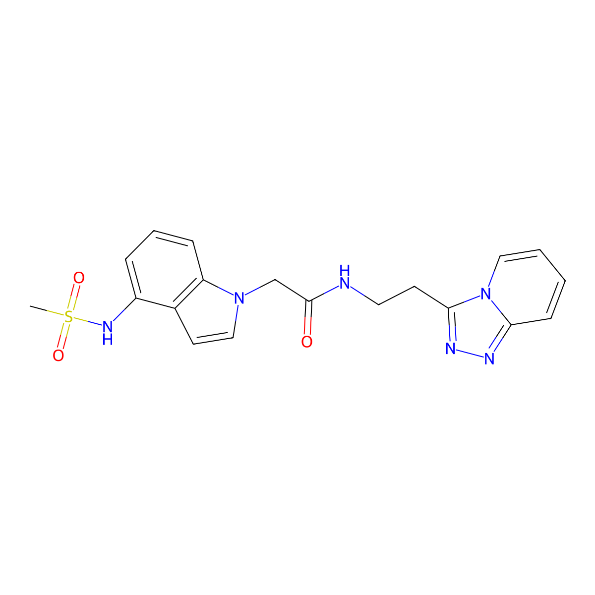 2-{4-[(methylsulfonyl)amino]-1H-indol-1-yl}-N-[2-([1,2,4]triazolo[4,3-a]pyridin-3-yl)ethyl]acetamide molecular structure, CAS 1676085-57-6