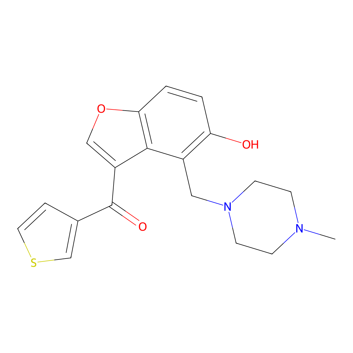 {5-Hydroxy-4-[(4-methylpiperazin-1-yl)methyl]-1-benzofuran-3-yl}(thiophen-3-yl)methanone molecular structure, CAS 1676085-70-3