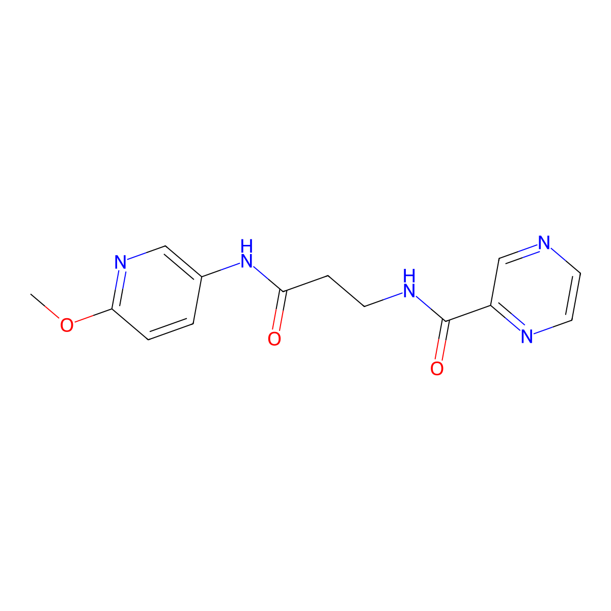 N-{3-[(6-methoxypyridin-3-yl)amino]-3-oxopropyl}pyrazine-2-carboxamide molecular structure, CAS 1676085-80-5