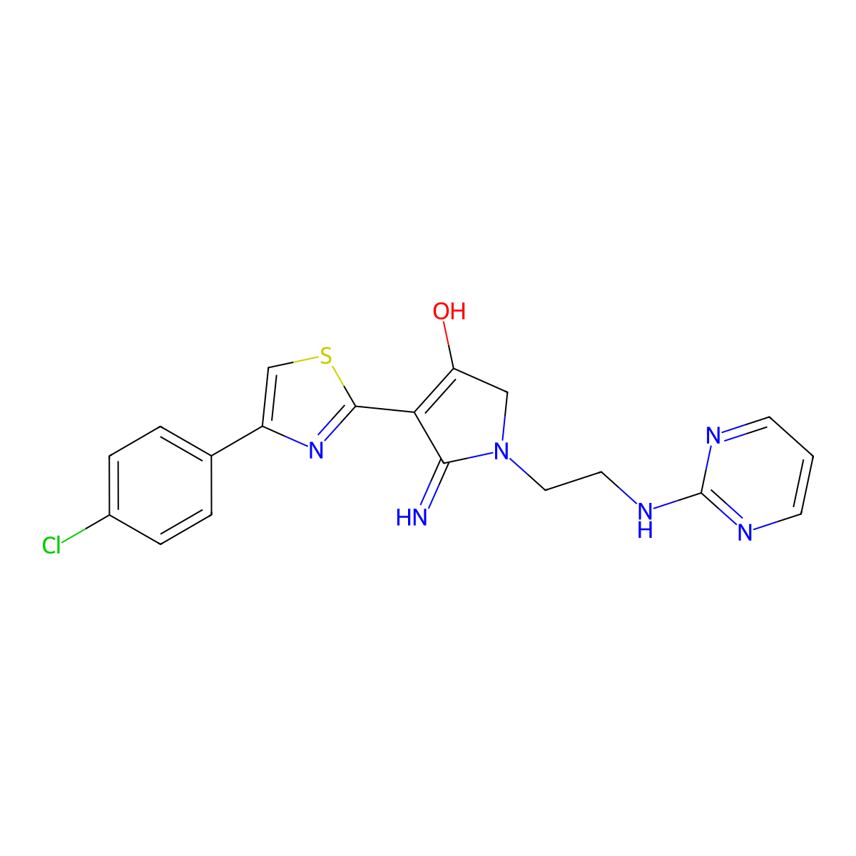 4-[4-(4-chlorophenyl)-1,3-thiazol-2-yl]-5-imino-1-[2-(pyrimidin-2-ylamino)ethyl]-2,5-dihydro-1H-pyrrol-3-ol molecular structure, CAS 1676086-17-1