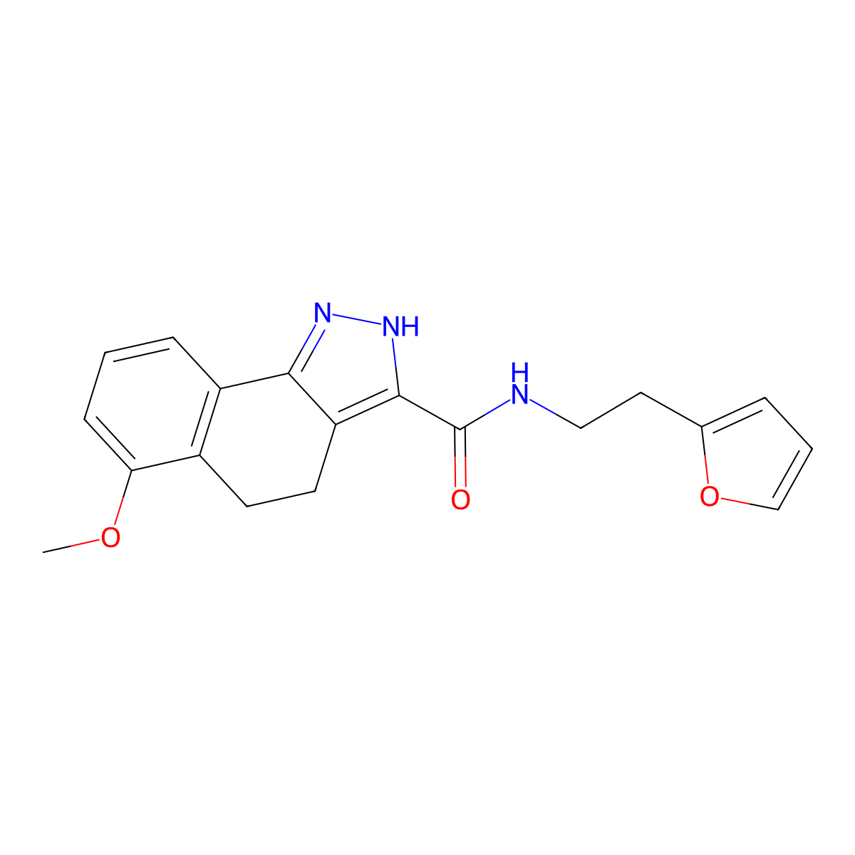 N-[2-(furan-2-yl)ethyl]-6-methoxy-4,5-dihydro-1H-benzo[g]indazole-3-carboxamide molecular structure, CAS 1676086-31-9